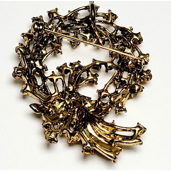 MCM Wreath Brooch Prong Set Multicolor Amber Crystals Gold Tone Pristine EUC! - Picture 2 of 5